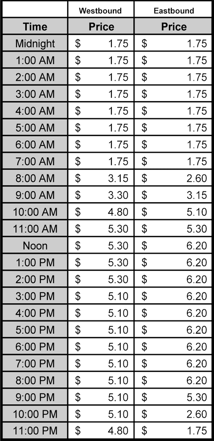 91 Express Lanes Christmas Toll Schedules and Prices